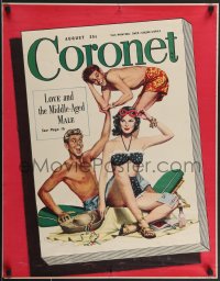 4c0173 CORONET 22x28 special poster 1948 two men with sexy woman on beach from cover by J. Smith!
