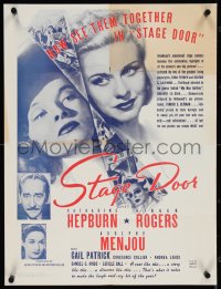 4c0190 STAGE DOOR 19x25 special poster R1960s Katharine Hepburn, Ginger Rogers, Adolphe Menjou!