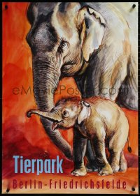 4c0442 TIERPARK BERLIN 24x33 German special poster 2002 art of Asian elephant and baby!