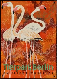 4c0449 TIERPARK BERLIN 23x33 East German special poster 1972 cool Ursula Franke art of flamingos!