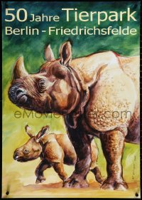 4c0445 TIERPARK BERLIN 24x33 German special poster 2005 art of Indian rhinos by Reiner Zieger!