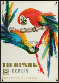 4c0443 TIERPARK BERLIN 23x33 East German special poster 1971 Dorck art, two colorful parrots!