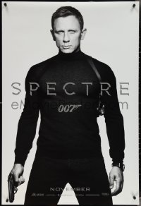 4c1044 SPECTRE teaser DS 1sh 2015 cool image of Daniel Craig in black as James Bond 007 with gun!