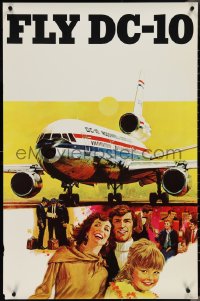 4c0495 FLY DC-10 25x38 travel poster 1970s George Akimoto art of plane, pilots & passengers, rare!