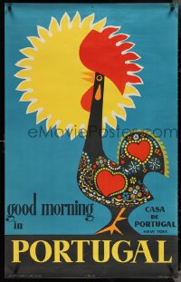 4c0496 GOOD MORNING IN PORTUGAL 25x39 Portuguese travel poster 1959 the Rooster of Barcelos, rare!