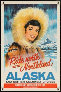 4c0497 RIDE NORTH WITH NORTHLAND 23x35 Canadian travel poster 1950s Alaska & British Columbia, rare!