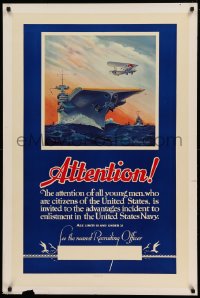 4c0002 ATTENTION 28x42 Navy recruiting poster 1940 cool Murphey art of plane leaving aircraft carrier!