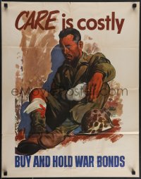 4c0206 CARE IS COSTLY 22x28 WWII war poster 1945 cool Adolph Treidler art of injured soldier!