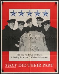 4c0211 FIVE SULLIVAN BROTHERS 22x28 WWII war poster 1943 WWII missing in action off the Solomons!