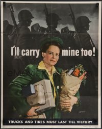 4c0217 I'LL CARRY MINE TOO 22x28 WWII war poster 1943 great image of woman carrying her share too!