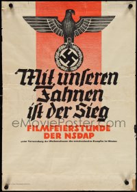 4c0220 MIT UNSEREN FAHNEN IST DER SIEG 17x24 German WWII war poster 1940s Nazi Reichsadler, rare!