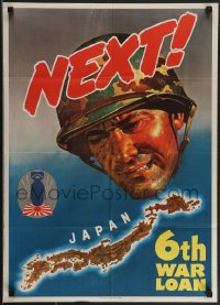4c0221 NEXT 20x28 WWII war poster 1944 6th War Loan, James Bingham art of soldier over Japan!