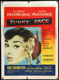 4d0365 FUNNY FACE linen 30x40 1957 Audrey Hepburn close up & full-length + Fred Astaire, ultra rare!