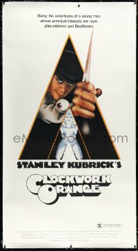 4d0011 CLOCKWORK ORANGE linen 3sh 1972 Stanley Kubrick, Castle art of McDowell, ultra rare X-rated style!