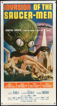 4d0016 INVASION OF THE SAUCER MEN linen 3sh 1957 Albert Kallis art of cabbage head alien & sexy girl!