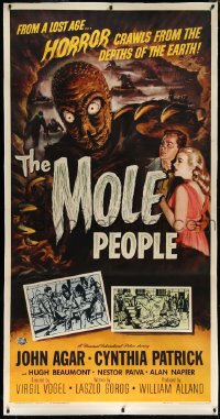 4d0021 MOLE PEOPLE linen 3sh 1956 Smith art of the horror crawling from depths of the Earth!
