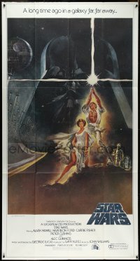4d0198 STAR WARS 3sh 1977 George Lucas classic sci-fi epic, great montage art by Tom Jung!