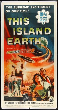 4d0031 THIS ISLAND EARTH linen 3sh 1955 sci-fi classic, Reynold Brown art with mutants, ultra rare!