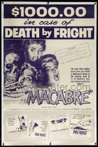 4d0059 MACABRE linen 40x60 1958 Castle, great art, $1,000 in case of DEATH by FRIGHT, ultra rare!