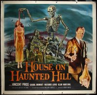 4d0001 HOUSE ON HAUNTED HILL linen 6sh 1959 classic art of Price & skeleton with hanging girl, rare!