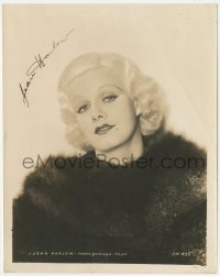 4d0149 JEAN HARLOW signed 8x10 still 1930s glamorous close up MGM studio portrait wearing fur coat!