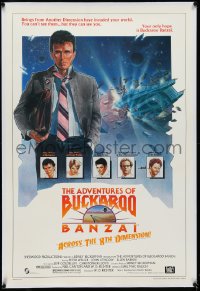 4d0508 ADVENTURES OF BUCKAROO BANZAI linen 1sh 1984 Peter Weller science fiction thriller, cool art!