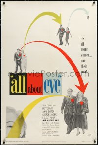 4d0513 ALL ABOUT EVE linen 1sh 1950 Bette Davis, Anne Baxter, Marilyn Monroe shown, cool design!