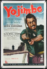 4d0423 YOJIMBO linen Argentinean 1963 Akira Kurosawa, c/u of samurai Toshiro Mifune with sword, rare!