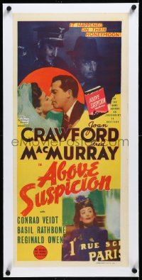 4d0369 ABOVE SUSPICION linen Aust daybill 1943 Crawford & MacMurray on their honeymoon, ultra rare!