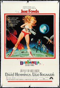 4d0521 BARBARELLA linen 1sh 1968 sci-fi art of super sexy Jane Fonda by McGinnis, Roger Vadim!