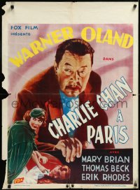 4d0302 CHARLIE CHAN IN PARIS pre-war Belgian 1935 great image of Asian Warner Oland, ultra rare!