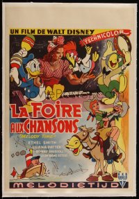 4d0442 MELODY TIME linen Belgian 1951 Walt Disney, cartoon art of Donald Duck, Little Toot & more!