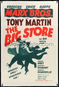 4d0531 BIG STORE linen 1sh R1950s Hirschfeld art of the three Marx Brothers, Groucho, Harpo & Chico!