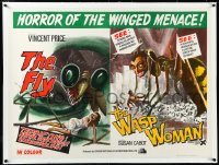 4d0427 FLY/WASP WOMAN linen British quad 1960s horror sci-fi double-bill monster artwork, very rare!