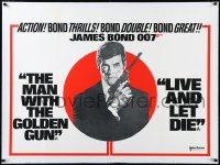 4d0429 MAN WITH THE GOLDEN GUN/LIVE & LET DIE linen British quad 1970s James Bond, different & rare!