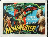4d0433 WOMAN EATER linen British quad 1957 art of tree monster grabbing sexy woman in skimpy outfit!