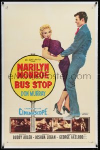 4d0541 BUS STOP linen 1sh 1956 full-length art of cowboy Don Murray holding sexy Marilyn Monroe!