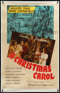 4d0548 CHRISTMAS CAROL linen style D 1sh 1938 Charles Dickens, Reginald Owen as Scrooge, ultra rare!
