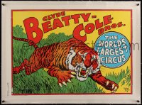 4d0403 CLYDE BEATTY-COLE BROS CIRCUS linen 21x29 circus poster 1960s Butler art of leaping tiger!