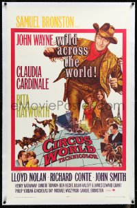 4d0550 CIRCUS WORLD linen 1sh 1965 Claudia Cardinale, John Wayne is wild across the world!