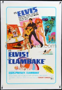 4d0552 CLAMBAKE linen 1sh 1967 McGinnis art of Elvis Presley in boat w/sexy ladies, rock & roll!