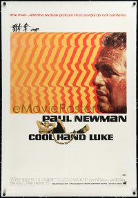 4d0558 COOL HAND LUKE linen 1sh 1967 prisoner Paul Newman refuses to conform, cool art by James Bama!