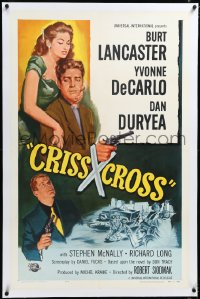 4d0561 CRISS CROSS linen 1sh R1958 cool film noir artwork of Burt Lancaster & sexy Yvonne De Carlo!