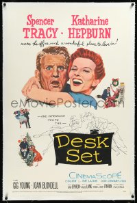 4d0567 DESK SET linen 1sh 1957 Spencer Tracy & Katharine Hepburn make the office a wonderful place!