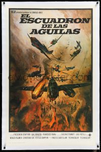 4d0572 EAGLES OVER LONDON linen int'l Spanish language 1sh 1970 cool artwork of WWII aerial battle!