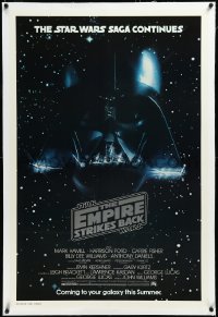 4d0575 EMPIRE STRIKES BACK linen studio style advance 1sh 1980 George Lucas, Vader head in space!