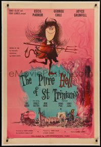 4d0388 PURE HELL OF ST TRINIAN'S linen English 1sh 1961 great Searle teenage girl Devil art, rare!