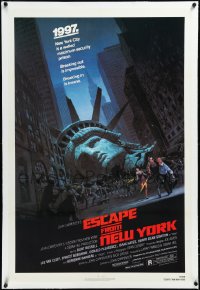 4d0577 ESCAPE FROM NEW YORK linen NSS style 1sh 1981 Carpenter, decapitated Lady Liberty by Jackson!