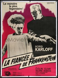 4d0048 BRIDE OF FRANKENSTEIN linen French 1p R1964 Boris Karloff as the monster with Elsa Lanchester!