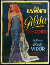 4d0051 GILDA linen French 1p R1972 art of sexy Rita Hayworth full-length in sheath dress by Boris Grinsson!